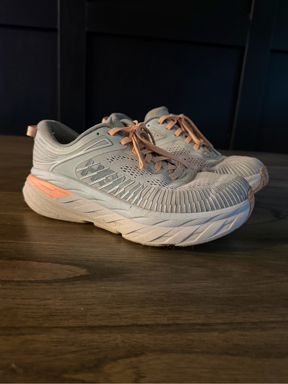 Hoka One One Women's Light Gray with Peach Accent Running Sneakers